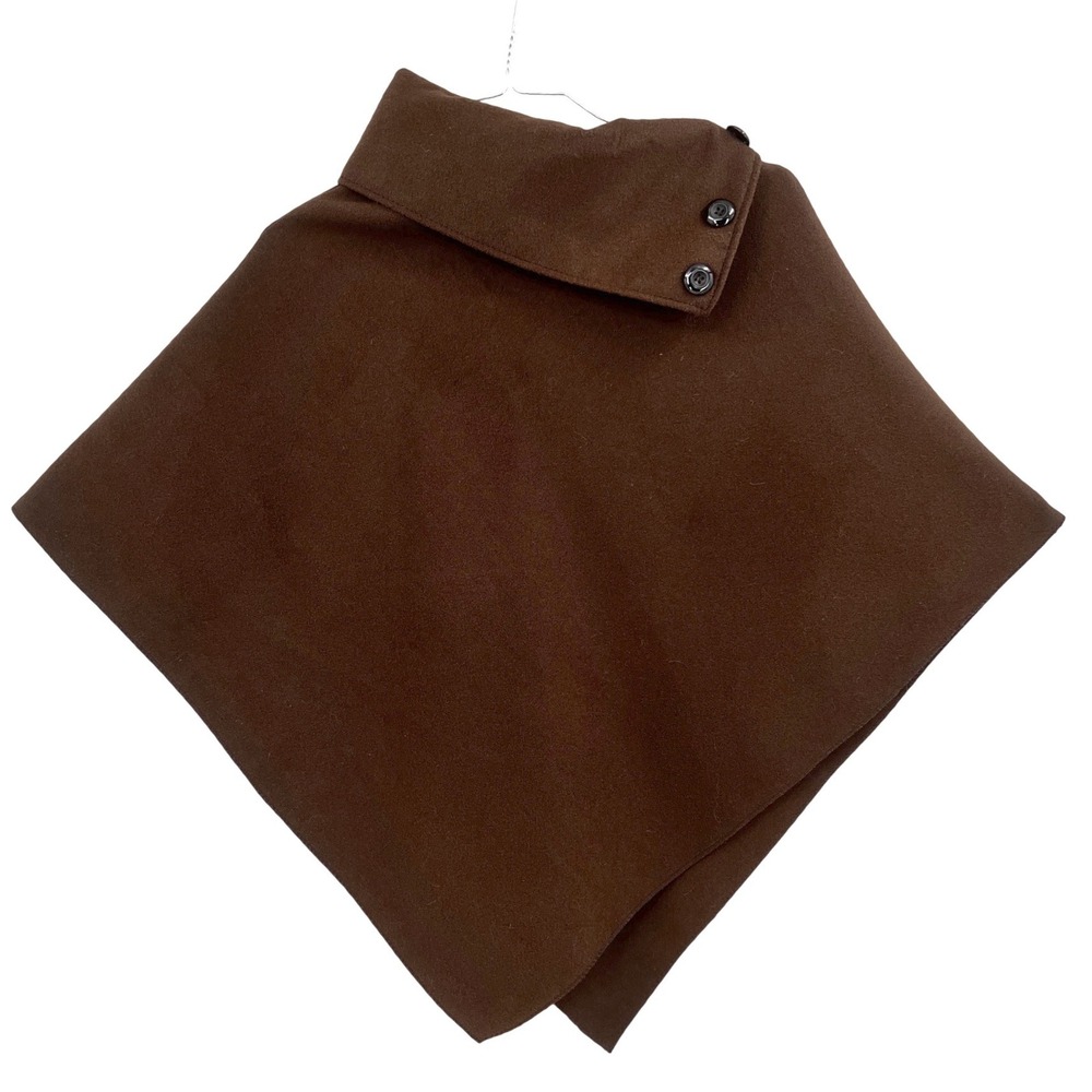 Made in Italy Womens Wool Blend Poncho Cape Brown Button Collar One Size